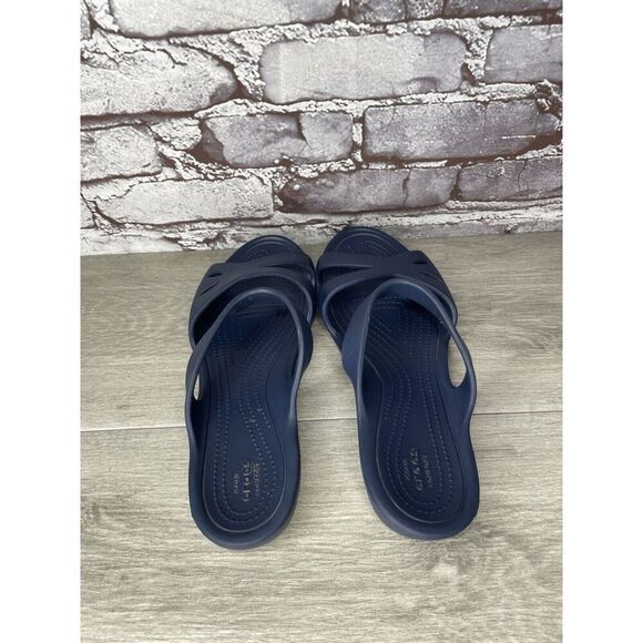 Crocs KELLI Iconic Comfort Navy Blue Slip On Slides Sandals Women Sz 10M US/41EU - Picture 5 of 16